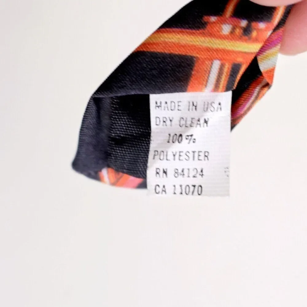 Vintage Ralph Marlin Light Black Orange Trumpeter Short Polyester Tie‎